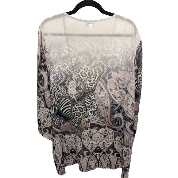 One World Black White and Animal Printed V-neck Shawl with Tie on Front Women's - Picture 2 of 5